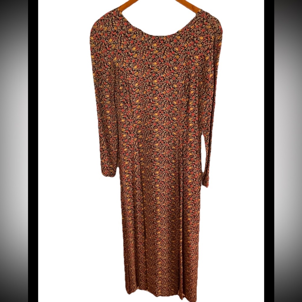 VTG Putumayo Rayon Floral Long Sleeve Dress prairie, boho, modest renaissance S